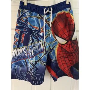 Boys Swim Trunks Sz L (12-14) Spiderman Shorts‎ Beach Clothes Blue/Red